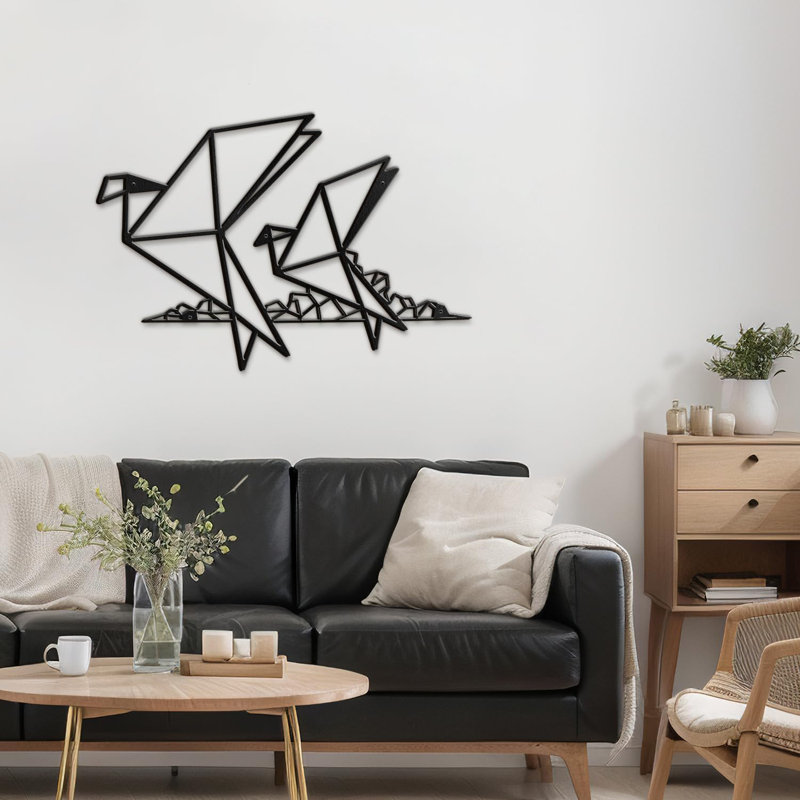 Origami oiseaux en vol, décoration murale abstraite moderne, décoration murale suspendue, H 12 po x l 12 po x P 0,05 po, Noir