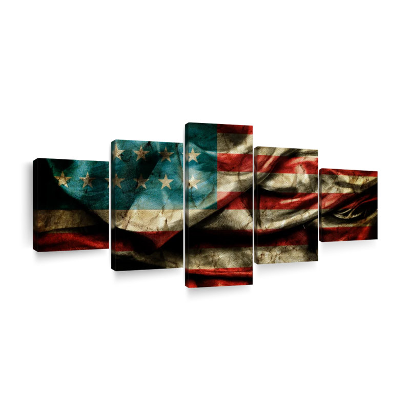 Drapeau américain sale - ensemble de 5 toiles tendues, H 55 po x l 24 po x P 1,25 po