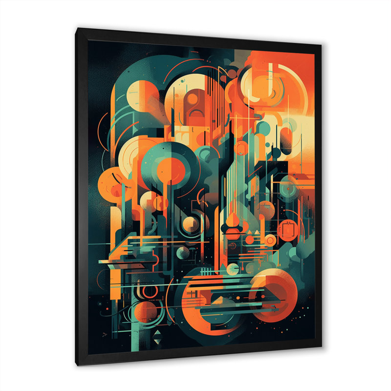 Vert et orange Mid Century Innovations II, reproduction d'art sur toile, H 40 po x l 30 po x P 1,5 po, Cadre photo noir