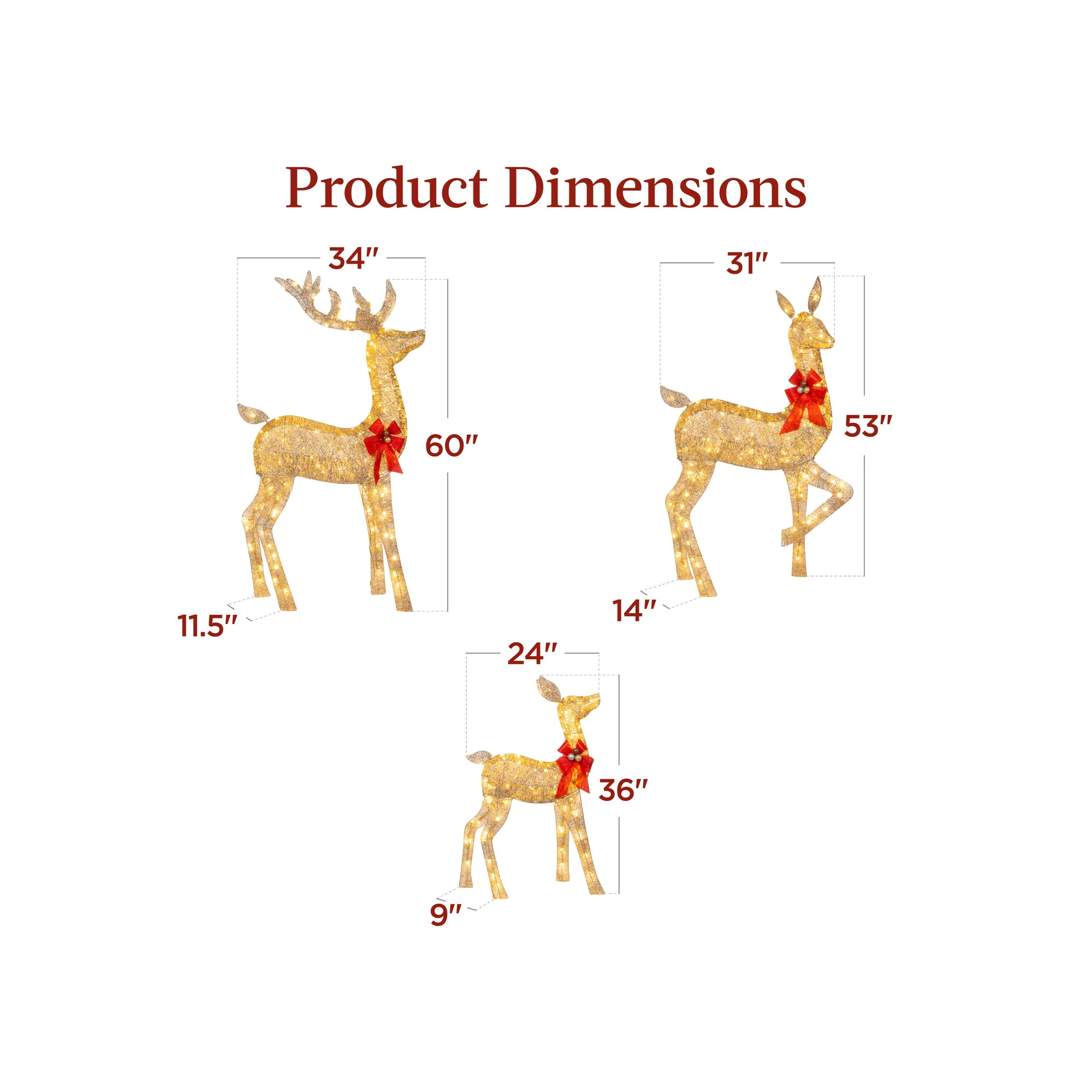 LED Lighted Reindeer Family Set , Gold