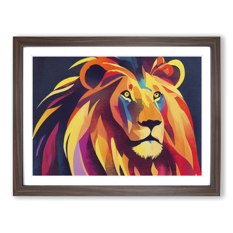 Lion Watercolour Vol.4 Abstract 1 Piece Single Picture Frame Wall Art, 46cm H x 64cm W x 2cm D, Walnut