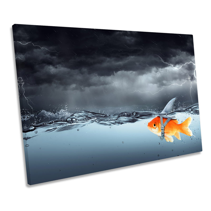 Goldfish Shark Fin Bathroom Grey - Wrapped Canvas Print, 40.6cm H x 61cm W x 2cm D