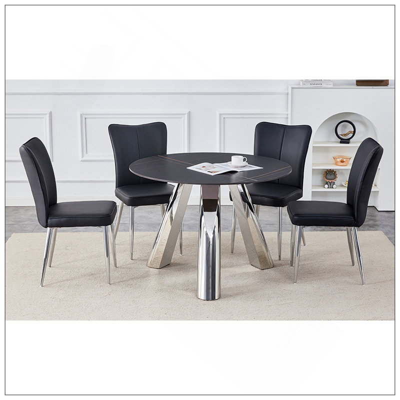Ensemble de table de salle à manger en pierre frittée de 42 pouces avec ensemble de chaises en polyuréthane poli miroir