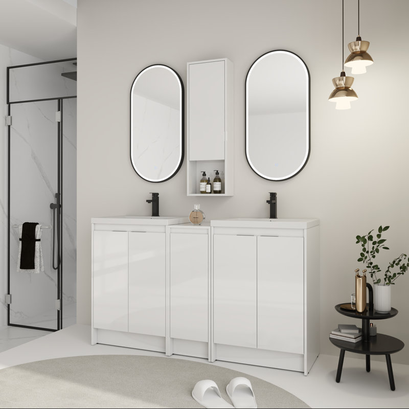 Ensemble de meuble-lavabo double 60 po avec lavabos en résine et rangement pour armoire de salle de bain