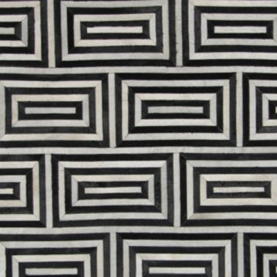 Area Cowhide Geometric Area Rug in Black/Off White/Cream