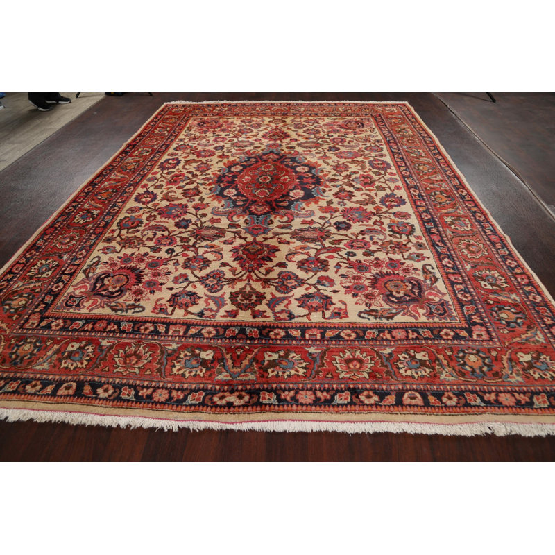 Tapis unique en laine noué à la main de 8 pi 5 po x 11 pi 7 po années 1960 Eddison