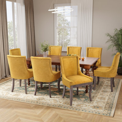 Ensemble de 8 chaises de salle à manger rembourrées et cloutées en tissu épais (ensemble de 8)