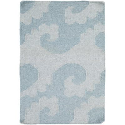 Tapis bleu ciel / turquoise en laine tissé à la main Byington