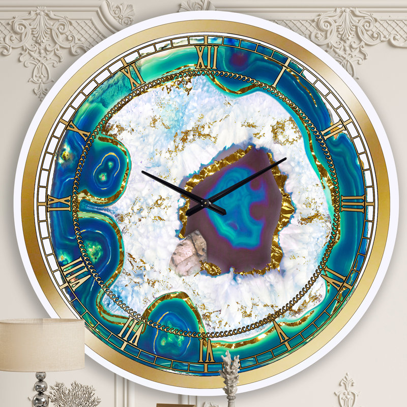Cristal bleu agate dorée - horloge murale moderne, Grand