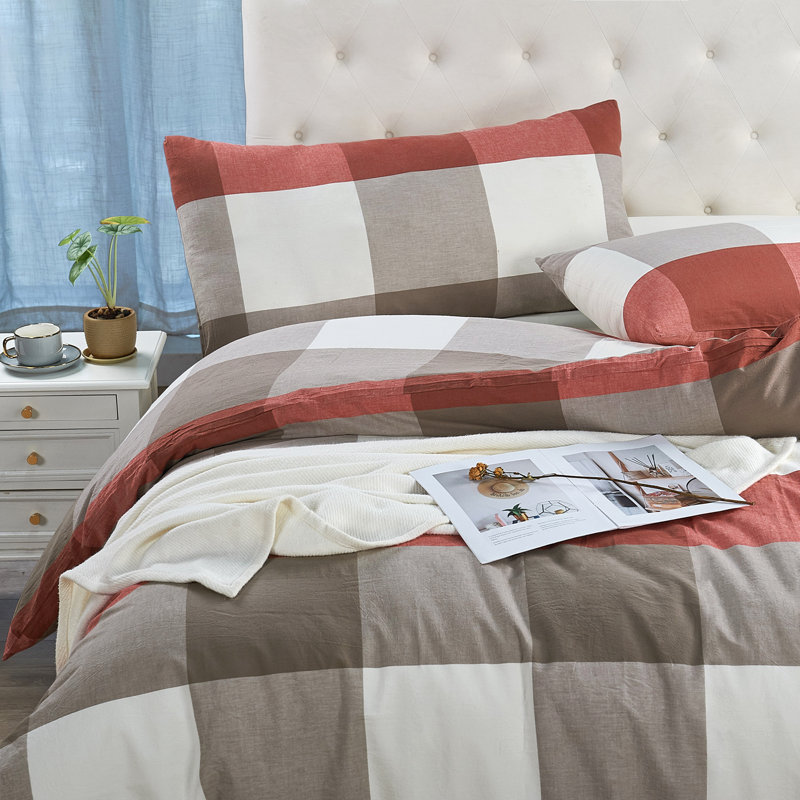 Ensemble de housse de couette en coton lavé de 3 pièces Buffalo, Housse de couette très grand et 2 très grandes t, Cerisier