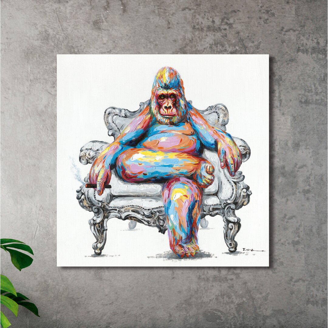 'Colourful Gorilla in An Armchair' - Gemäldedruck auf Leinwand