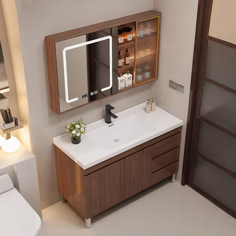 Meuble-lavabo autoportant de 39,76 po avec armoire à miroir brune