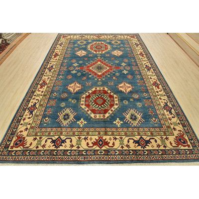 Kazak Rug 8’10” X 11’10” Blue Wool Tribal Hand-Knotted Oriental Carpet