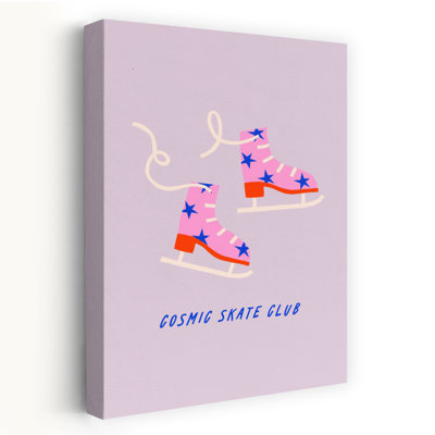 Cosmic Pink Ice Skates Colorful Playful Retro Winter Landscape Wall Art Print 1 Piece Wrapped Canvas Wall Art