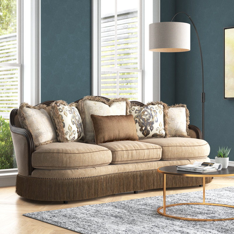 Giovanna Upholstered 95'' Sofa, Azure Velet, Brown