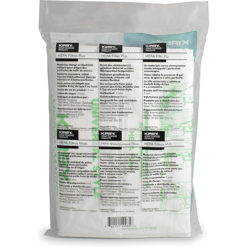 Ensemble de 6 sacs filtrants Kirby Micron Magic Plus HEPA - 9 / boîte | Pièce # 204814 | Compatible avec les aspirateurs F-Style et Twist-Style
