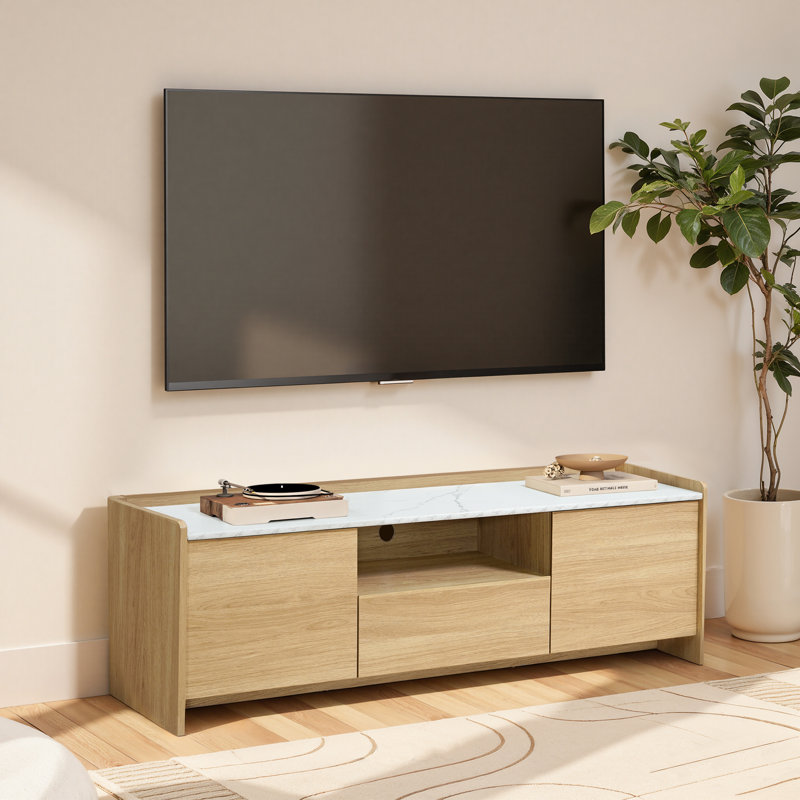 62.6'' W Modern TV Stand with Faux Marble Top for TVs up to 65'', Oak Wood