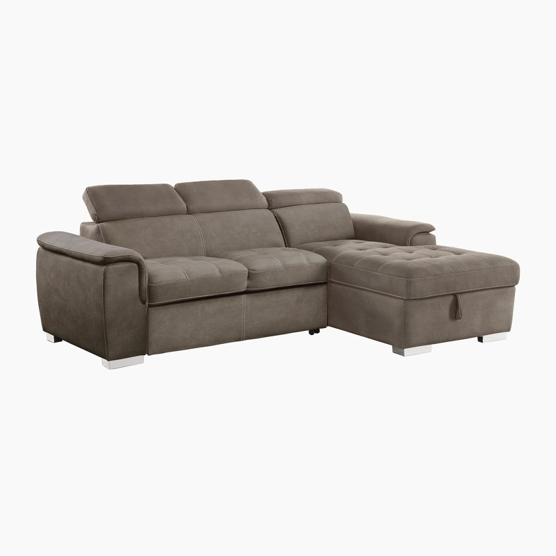 Caisse 98" Modern & Contemporary Microfiber 2-Piece Sectional Sofa with Integrated Pull-Out Sleeper Bed, Adjustable Headrests & Hidden Storage Chaise