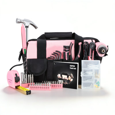 44Pcs Home Repair Tool Set With Carrying Bag, Household Repairing Tool Kit with Cordless Screwdriver for DIY Garage