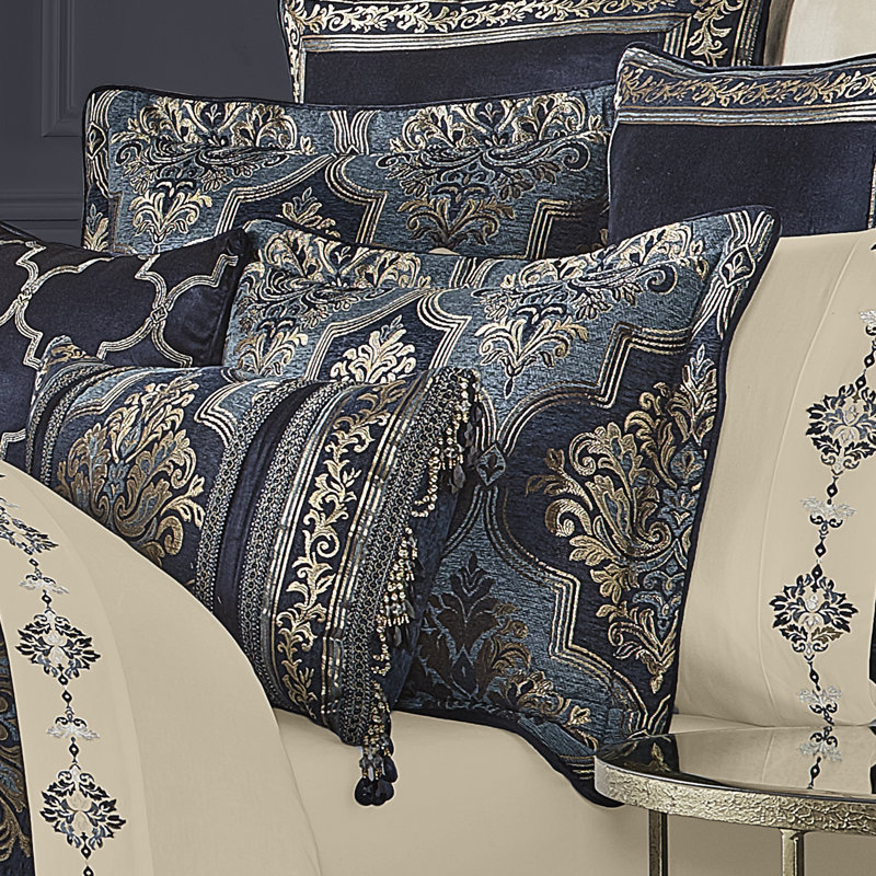 Indigo and Blue Queen 4-Piece Comforter Set with Gold Accents