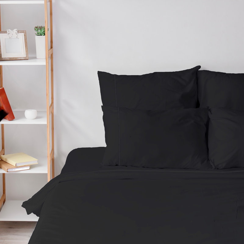 6 Piece Ultra Soft Double Brushed Microfiber Sheet Set, Cooling Sheets with Extra Deep Pockets - Machine Washable, Black