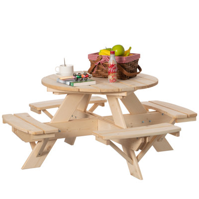 Round Fir Solid Wood Outdoor Picnic Table , 44.75 " W 44.75 " D