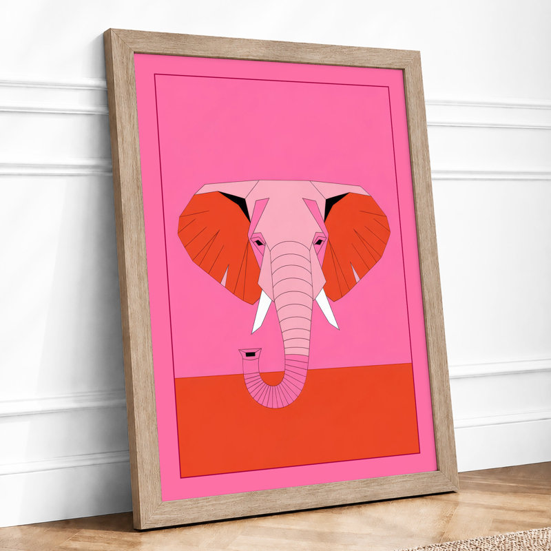 Elephant Geometric - Framed Print, A1 - 84.1 x 59.4 cm, Oak