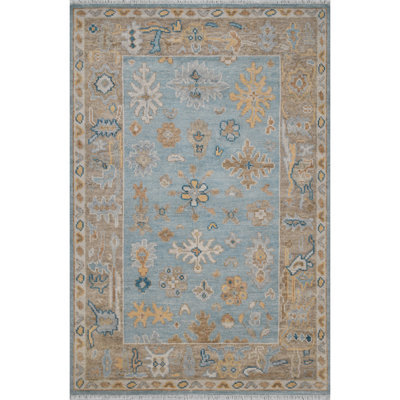 Tapis oriental en laine noué à la main bleu / brun / jaune Dunes