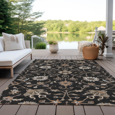 Machine Washable Indoor/Outdoor Cicel ACN1137 Black Rug