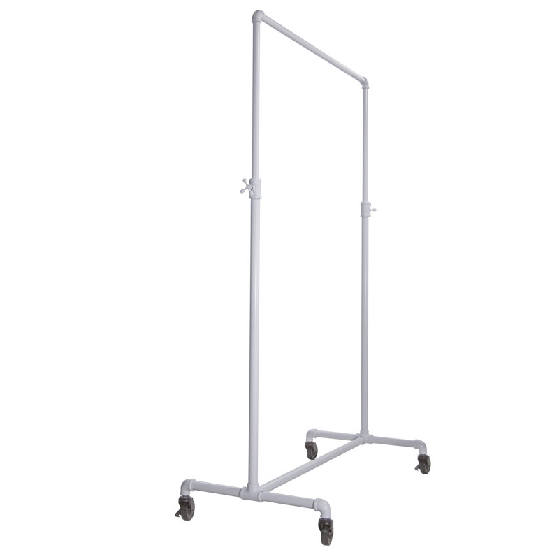42.5'' Metal Rolling Industrial Pipe Clothing Rack, White