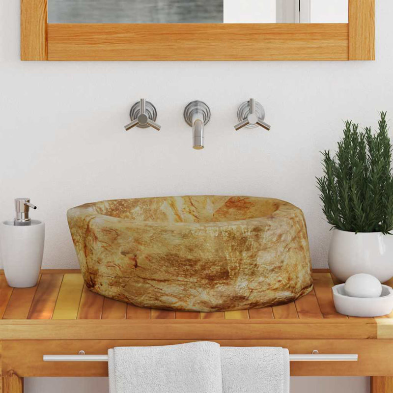 Lavabo de salle de bain, forme naturellement variée, crème (16,3 po - 17,7 po) x (11,8 po - 13,8 po) x 4,5 po pierre fossile