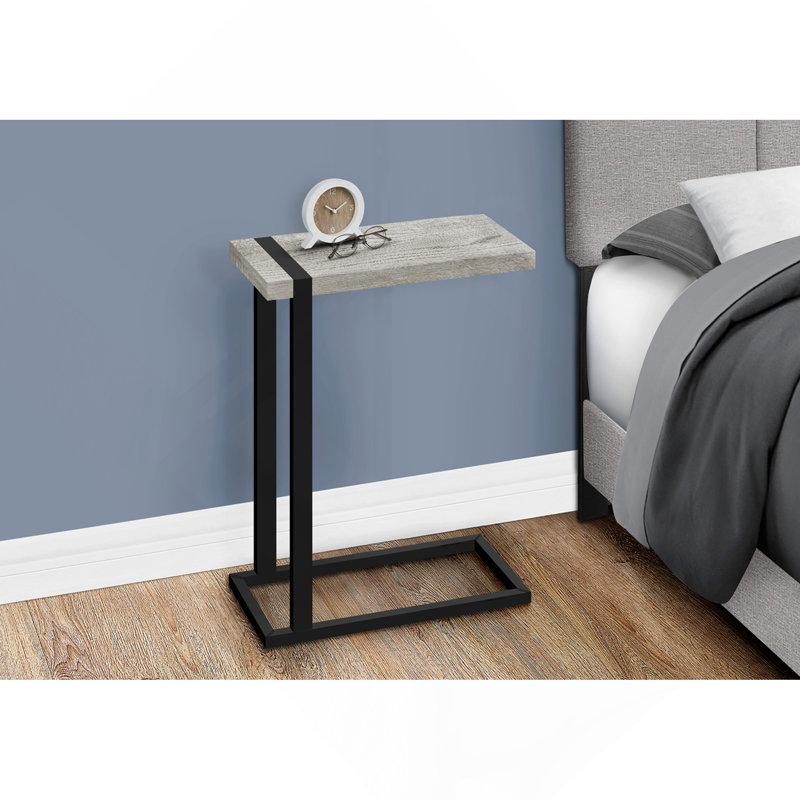 Table d'appoint, en forme de C, bout, côté, collation, salon, chambre à coucher, stratifié gris, métal noir, contemporain, moderne