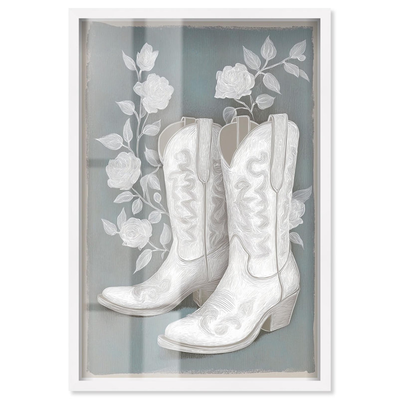 Décoration murale Cowboy Crocus Shadowbox rose par Art Remedy, cadre blanc, 11 x 16, H 16 po x l 11 po, Cadre blanc