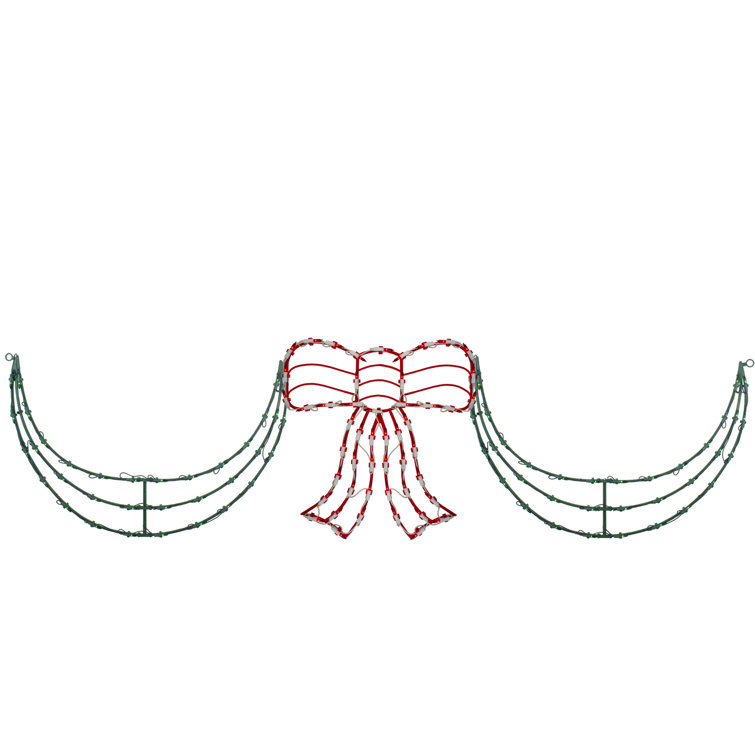 3-Piece Lighted Red Bow and Green Swag Christmas Decoration
