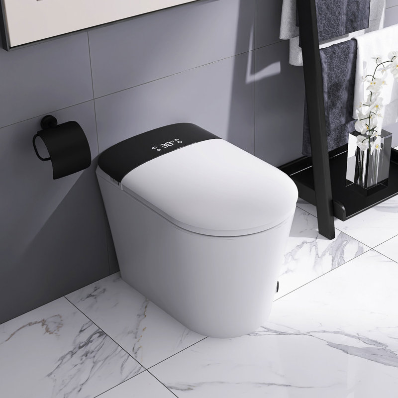 Toilette intelligente en céramique avec siège chauffant, Blanc/Noir
