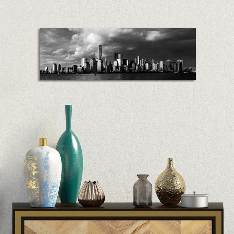 New York City Spectacular Sunset Fin Black And White Focuses On One World Trade Tower, Freedom Tower, NY - Wrapped Canvas Panoramic Print