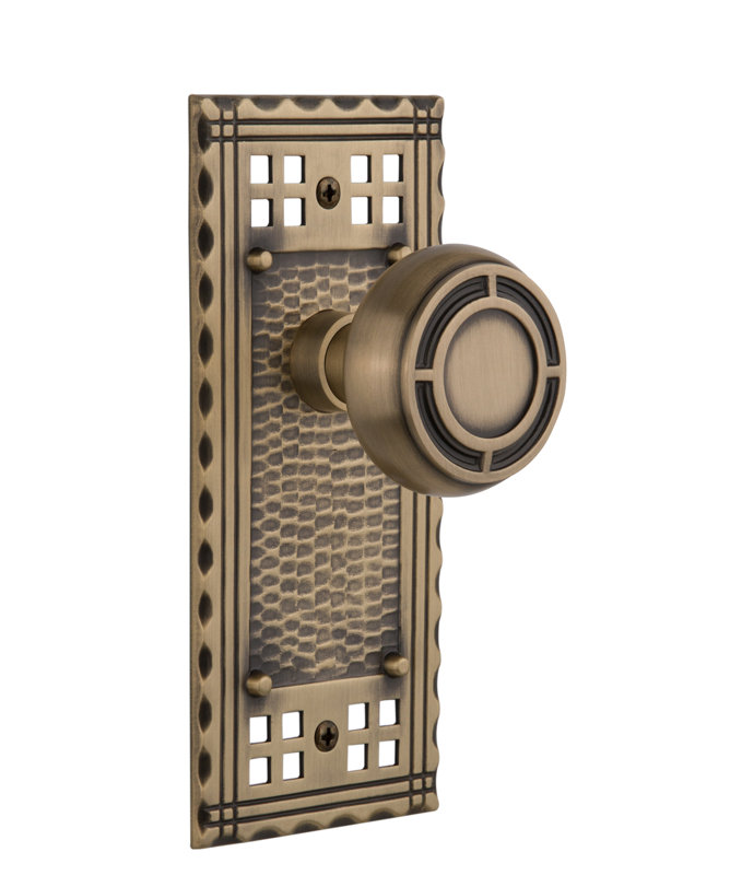 Assiette artisanale avec bouton de porte Mission, Laiton antique, 2-3/8 po