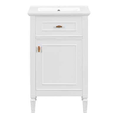 20-Inch Bathroom Vanity with Sink, Solid Wood Legs, Adjustable Shelf, Tilt-Out Drawer, Zinc Alloy Knobs, Modern Miyamoto Cabinet for Small Bathroom