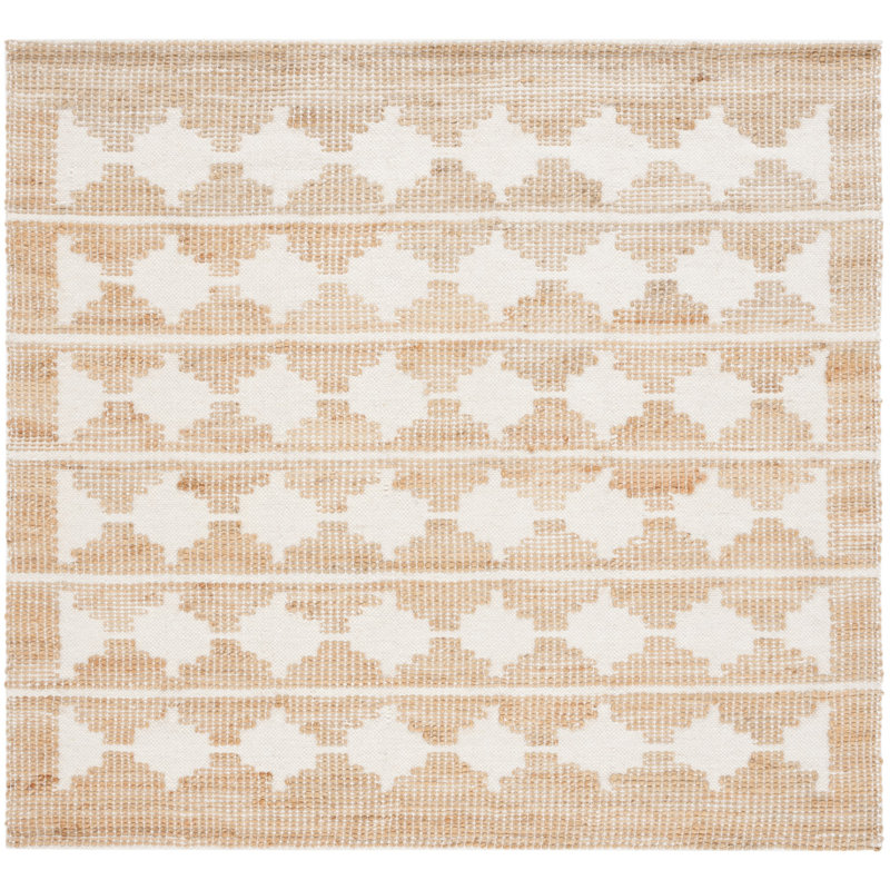 Ivory Natural Hand-Loomed Jute Wool Rug, Square 6'