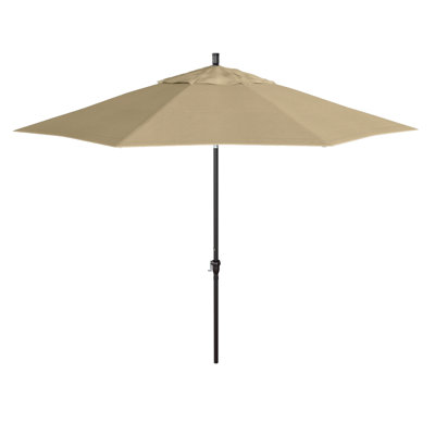 Parasol de patio 11 'en bronze avec inclinaison automatique et manivelle en Sunbrella beige