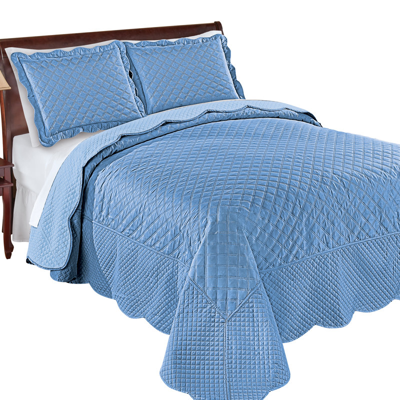 Couvre-lit matelassé Camille, Ensemble de courtepointe grand, Bleu / bleu clair géométrique