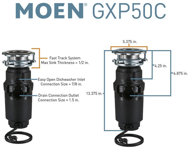 GXP50C Moen GX PRO Series 1/2 HP Continuous Feed Garbage Disposal  Reviews  Wayfair