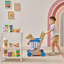Teams Kids Pretend Play Panier d'épicerie en bois + 13 accessoires alimentaires et roulettes pour tout-petits de 3 ans et plus