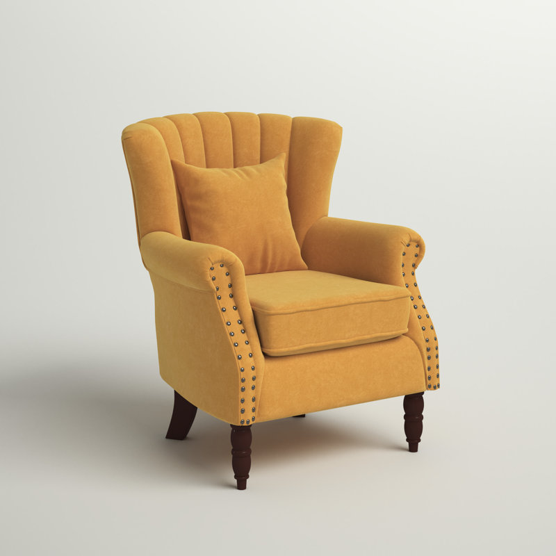 Fauteuil à oreilles en velours de 29 po de largeur Johnsons, Velours jaune
