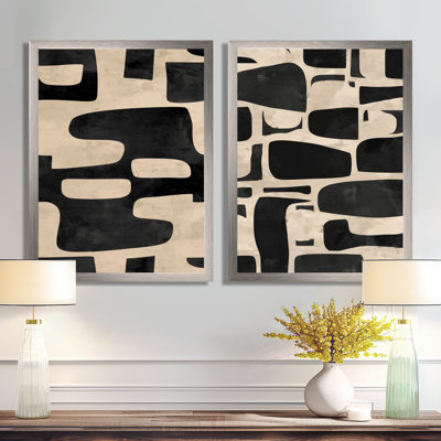 «Beige and Black Boho Mosaic Earth Tones», art mural géométrique 2 pièces, impression sur toile moderne beige