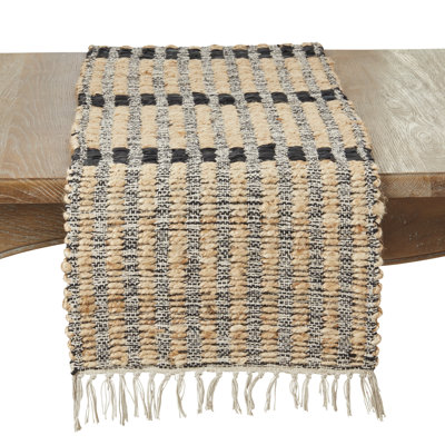 Textured Bold Stripe Fringe Table Runner