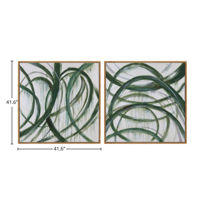 Large Green Abstract Canvas Painting with Gold Frame