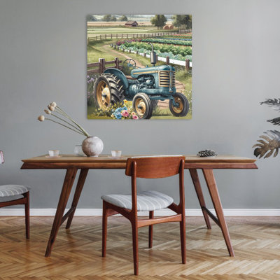 Blue Floral Tractor Garden Floral Art