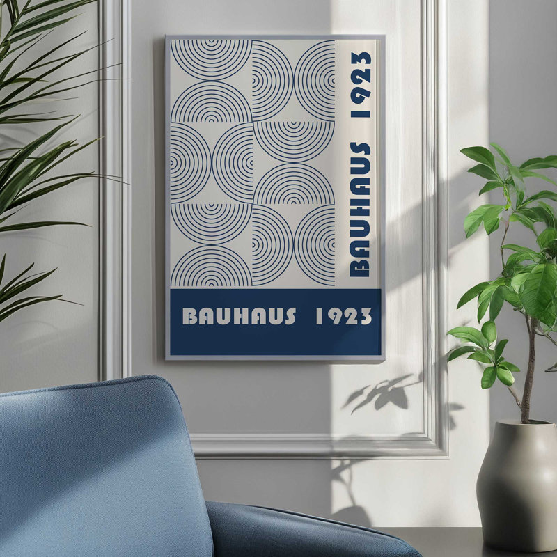 Bauhaus 1923 - imprimé bleu marine, H 15 po x l 12 po, Cadre photo simple érable brut