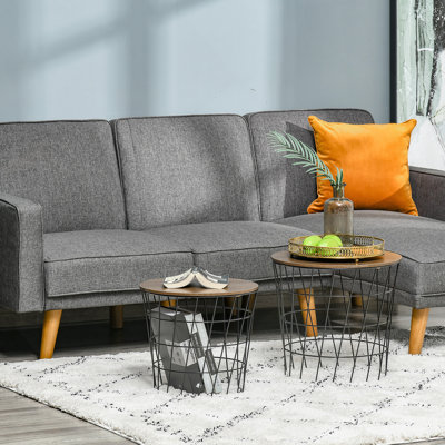 Ensemble de 2 tables de bout, tables gigognes avec rangement, tables d'appoint rondes avec plateau amovible